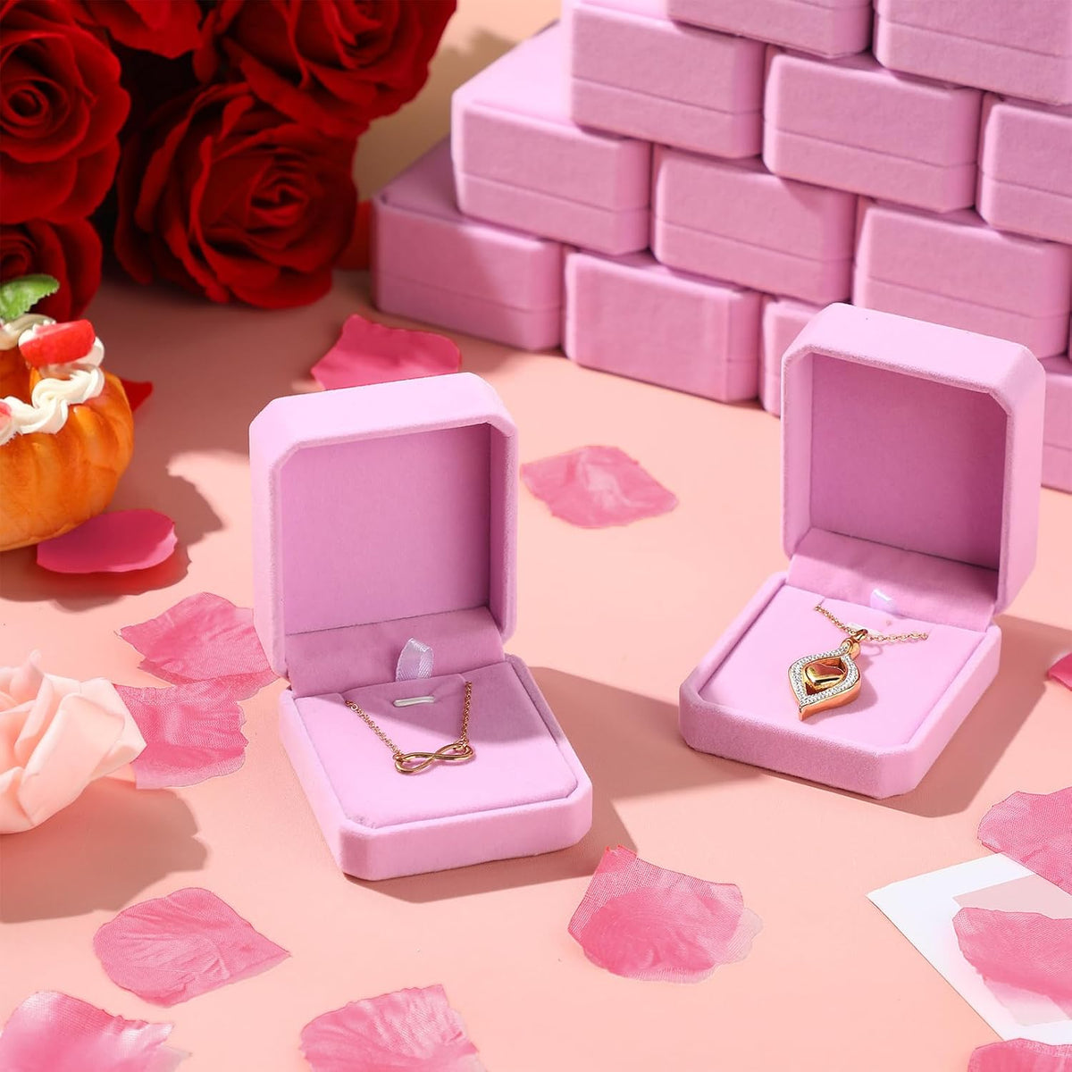 24 Pcs Pink Velvet Jewelry Gift Boxes Bulk