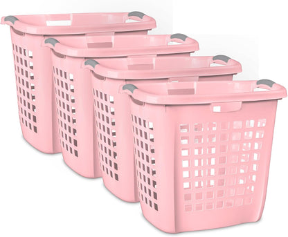 4-Pack Ultra Easy Carry Laundry Basket, Plastic Clothes Hamper Bin w/Comfort Grip Handles & Rim, 2.1 Bushel Capacity, Pink Frost