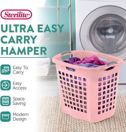 4-Pack Ultra Easy Carry Laundry Basket, Plastic Clothes Hamper Bin w/Comfort Grip Handles & Rim, 2.1 Bushel Capacity, Pink Frost