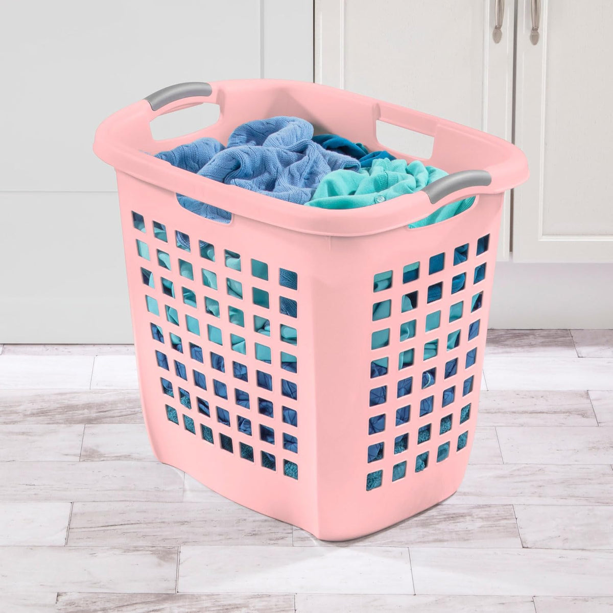 4-Pack Ultra Easy Carry Laundry Basket, Plastic Clothes Hamper Bin w/Comfort Grip Handles & Rim, 2.1 Bushel Capacity, Pink Frost