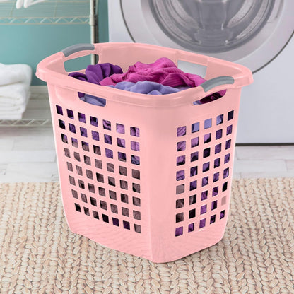 4-Pack Ultra Easy Carry Laundry Basket, Plastic Clothes Hamper Bin w/Comfort Grip Handles & Rim, 2.1 Bushel Capacity, Pink Frost