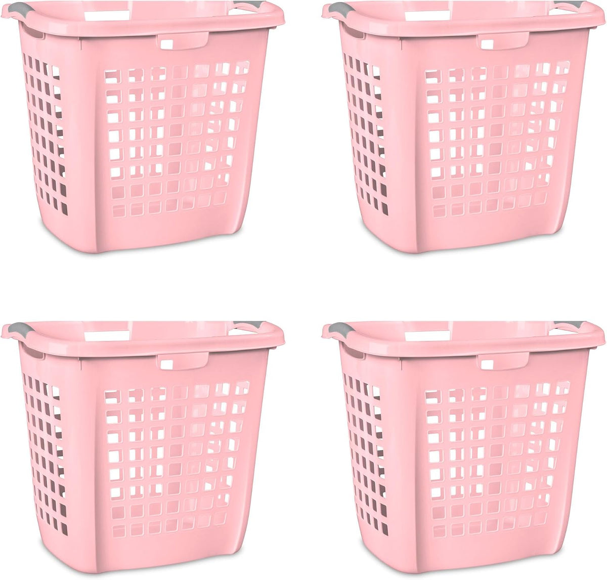 4-Pack Ultra Easy Carry Laundry Basket, Plastic Clothes Hamper Bin w/Comfort Grip Handles & Rim, 2.1 Bushel Capacity, Pink Frost