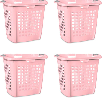 4-Pack Ultra Easy Carry Laundry Basket, Plastic Clothes Hamper Bin w/Comfort Grip Handles & Rim, 2.1 Bushel Capacity, Pink Frost