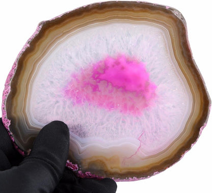 1PC 3-4.3" Pink Agate Slices Geode Stones Place Card