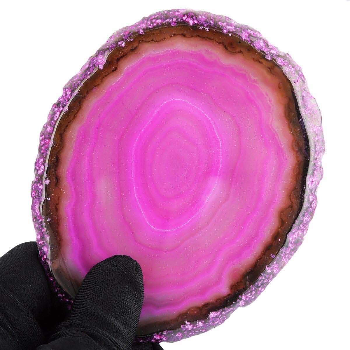 1PC 3-4.3" Pink Agate Slices Geode Stones Place Card