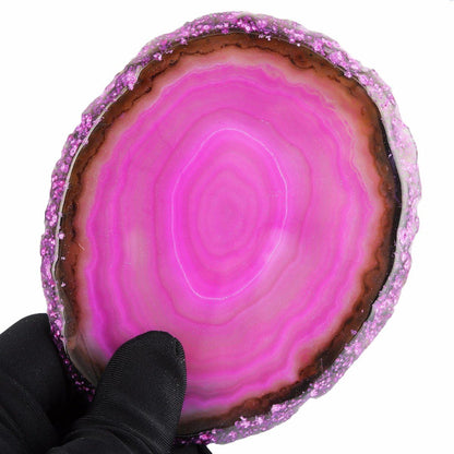 1PC 3-4.3" Pink Agate Slices Geode Stones Place Card