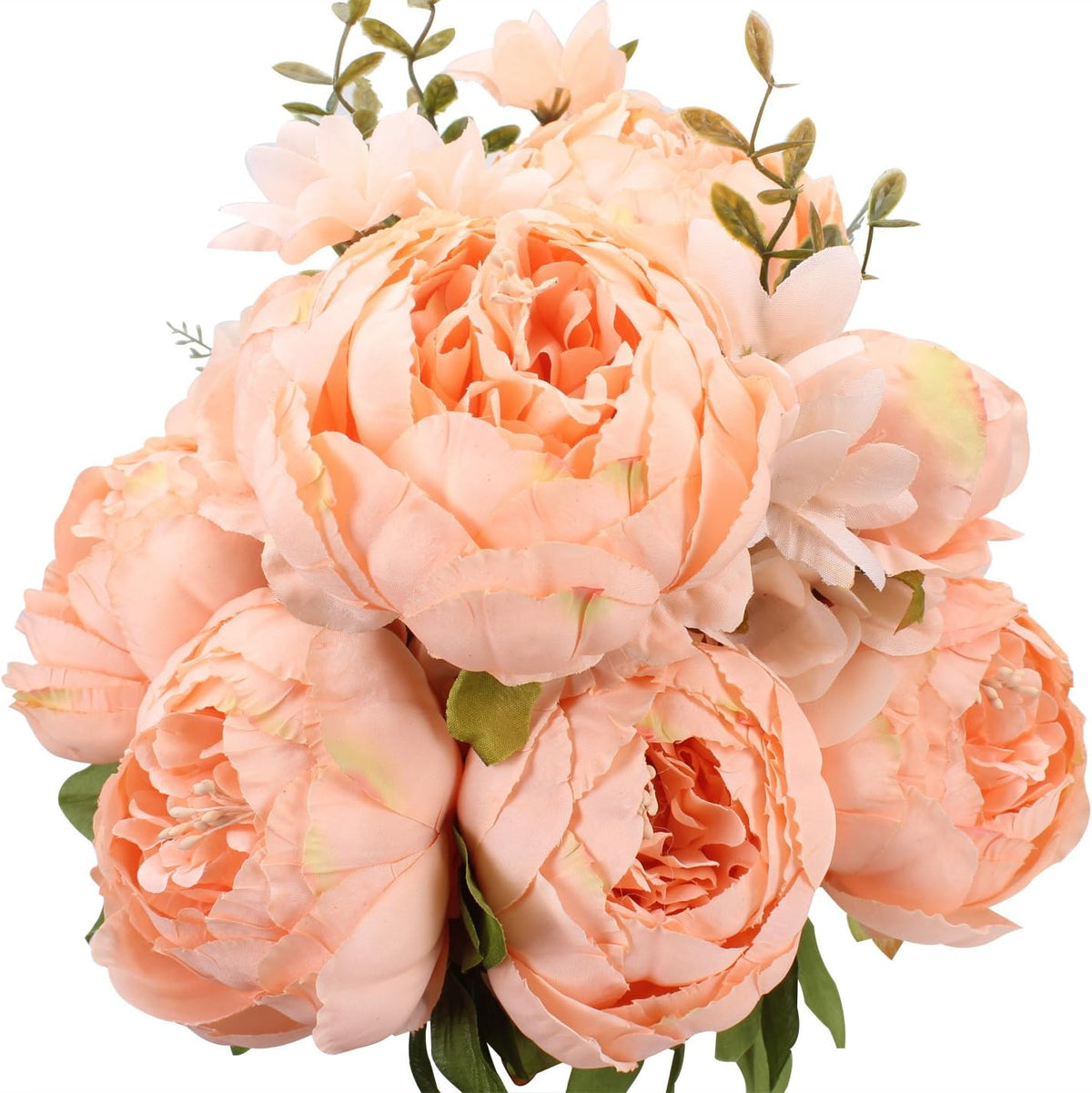 Springs Flowers Artificial Silk Peony Bouquets Wedding Home Decoration,Pack of 1 (Spring Orange-Pink)