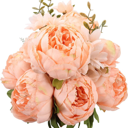 Springs Flowers Artificial Silk Peony Bouquets Wedding Home Decoration,Pack of 1 (Spring Orange-Pink)