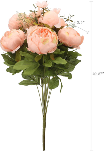 Springs Flowers Artificial Silk Peony Bouquets Wedding Home Decoration,Pack of 1 (Spring Orange-Pink)