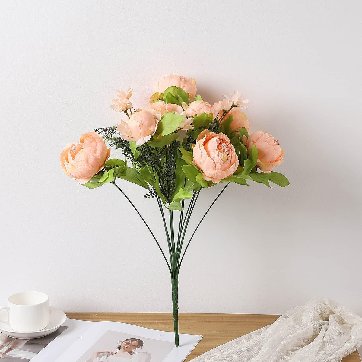 Springs Flowers Artificial Silk Peony Bouquets Wedding Home Decoration,Pack of 1 (Spring Orange-Pink)