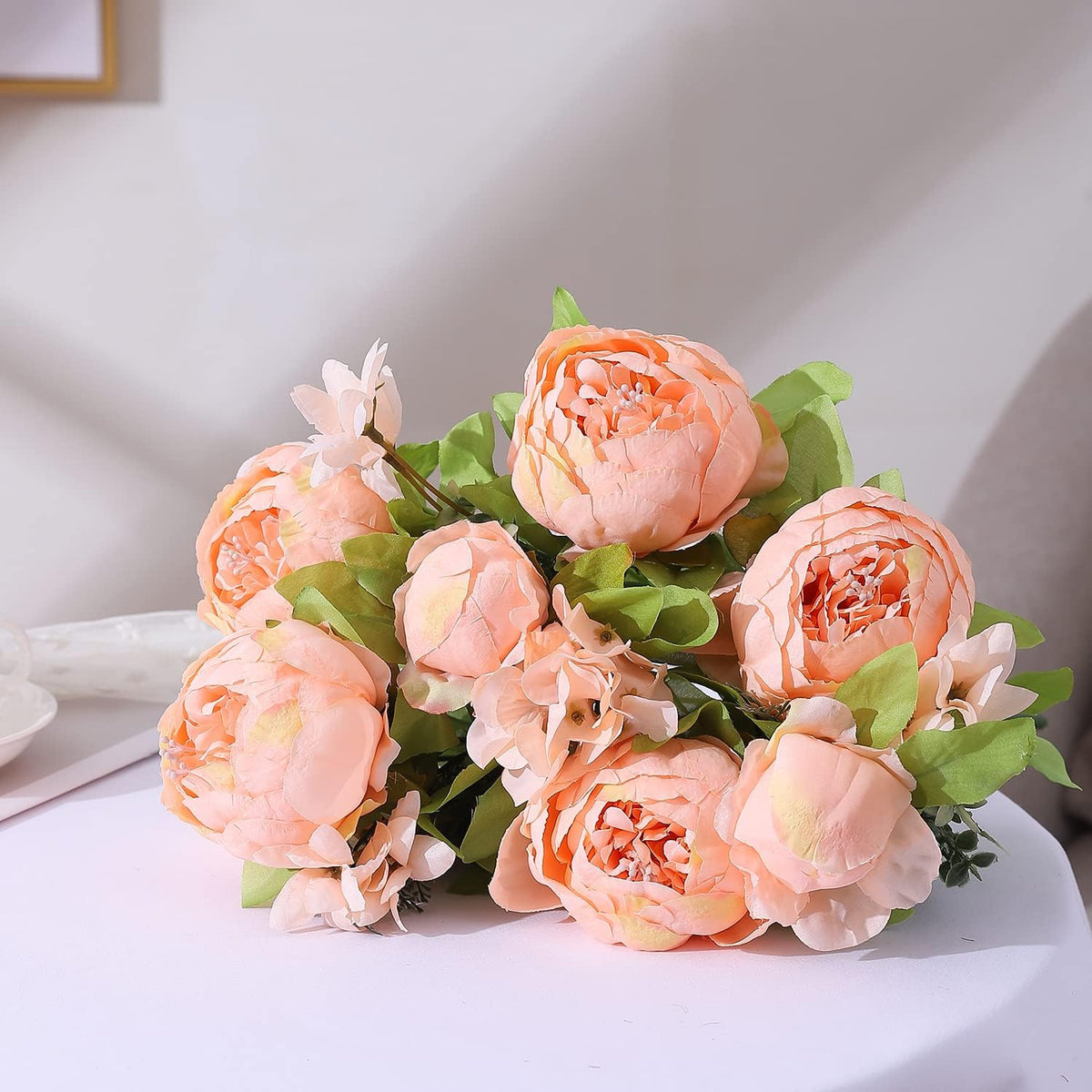Springs Flowers Artificial Silk Peony Bouquets Wedding Home Decoration,Pack of 1 (Spring Orange-Pink)