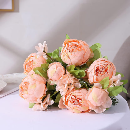 Springs Flowers Artificial Silk Peony Bouquets Wedding Home Decoration,Pack of 1 (Spring Orange-Pink)
