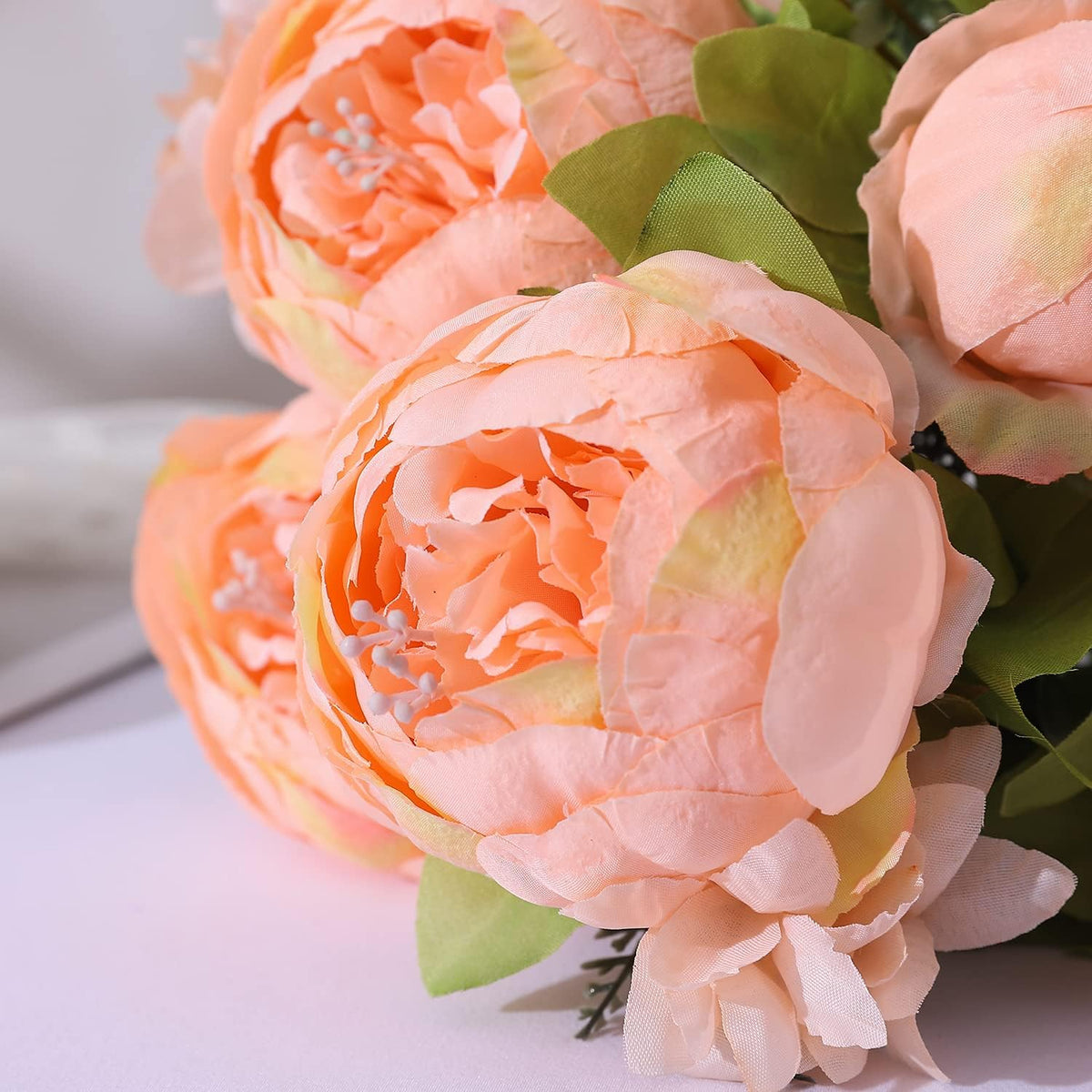 Springs Flowers Artificial Silk Peony Bouquets Wedding Home Decoration,Pack of 1 (Spring Orange-Pink)