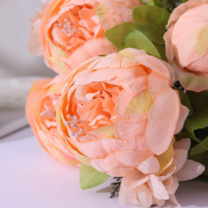Springs Flowers Artificial Silk Peony Bouquets Wedding Home Decoration,Pack of 1 (Spring Orange-Pink)