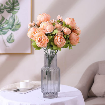 Springs Flowers Artificial Silk Peony Bouquets Wedding Home Decoration,Pack of 1 (Spring Orange-Pink)
