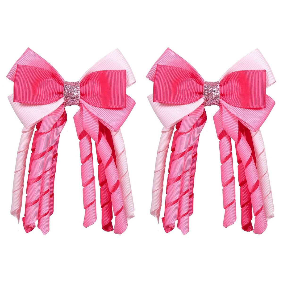 Valentine Hair Bow Clips 3 Inch Curly Ribbon Hair Clips Girls Handmade Cheer Hair Accessories for Valentine's Day Party Decor, Pink&Rose Red&Light Pink