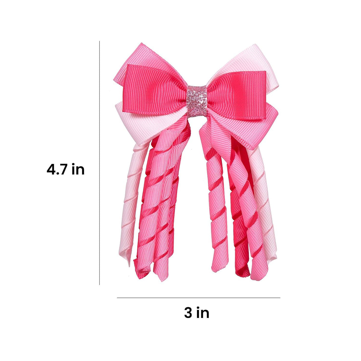 Valentine Hair Bow Clips 3 Inch Curly Ribbon Hair Clips Girls Handmade Cheer Hair Accessories for Valentine's Day Party Decor, Pink&Rose Red&Light Pink