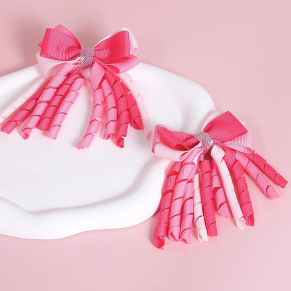 Valentine Hair Bow Clips 3 Inch Curly Ribbon Hair Clips Girls Handmade Cheer Hair Accessories for Valentine's Day Party Decor, Pink&Rose Red&Light Pink