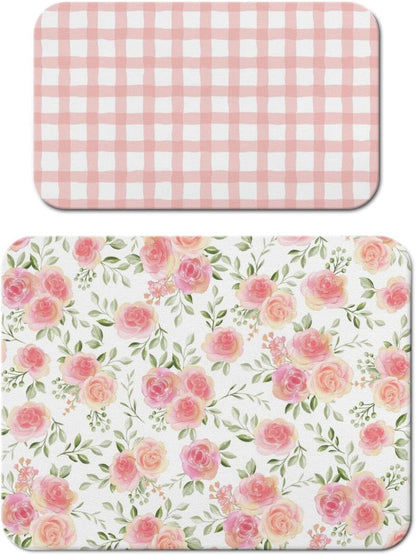 Dish Drying Mat 2-Pack in Rose Floral for Kitchen Counter Dishes Mat