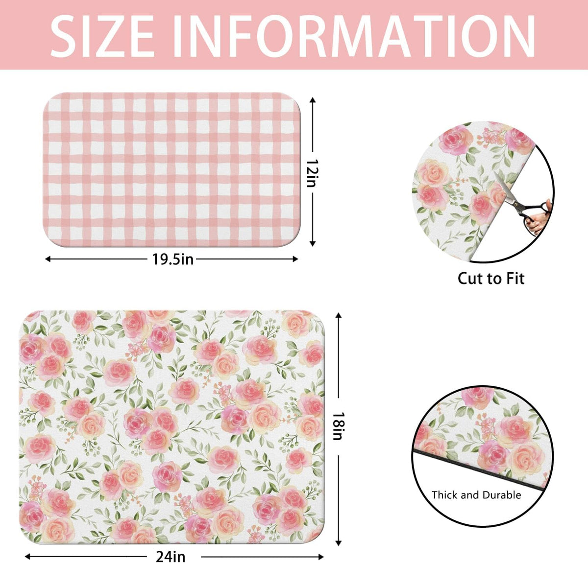 Dish Drying Mat 2-Pack in Rose Floral for Kitchen Counter Dishes Mat