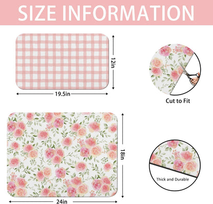 Dish Drying Mat 2-Pack in Rose Floral for Kitchen Counter Dishes Mat