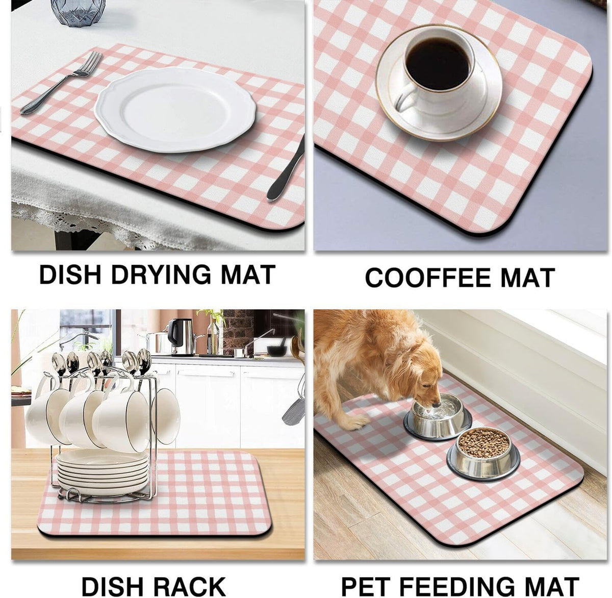 Dish Drying Mat 2-Pack in Rose Floral for Kitchen Counter Dishes Mat