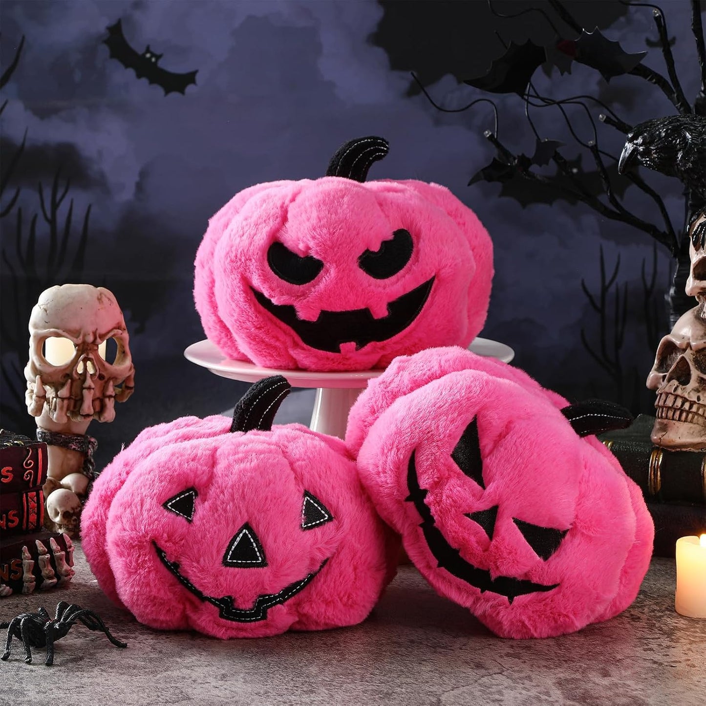 3 Pack Halloween Pink Pumpkin Throw Pillows