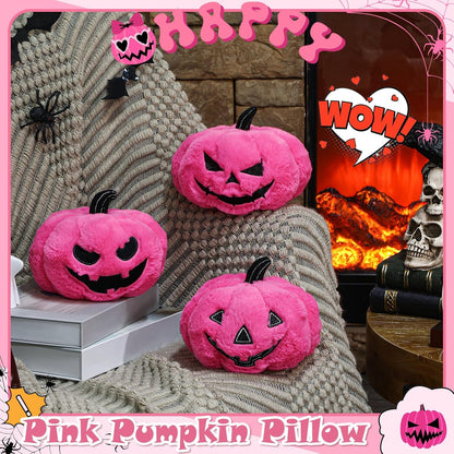 3 Pack Halloween Pink Pumpkin Throw Pillows