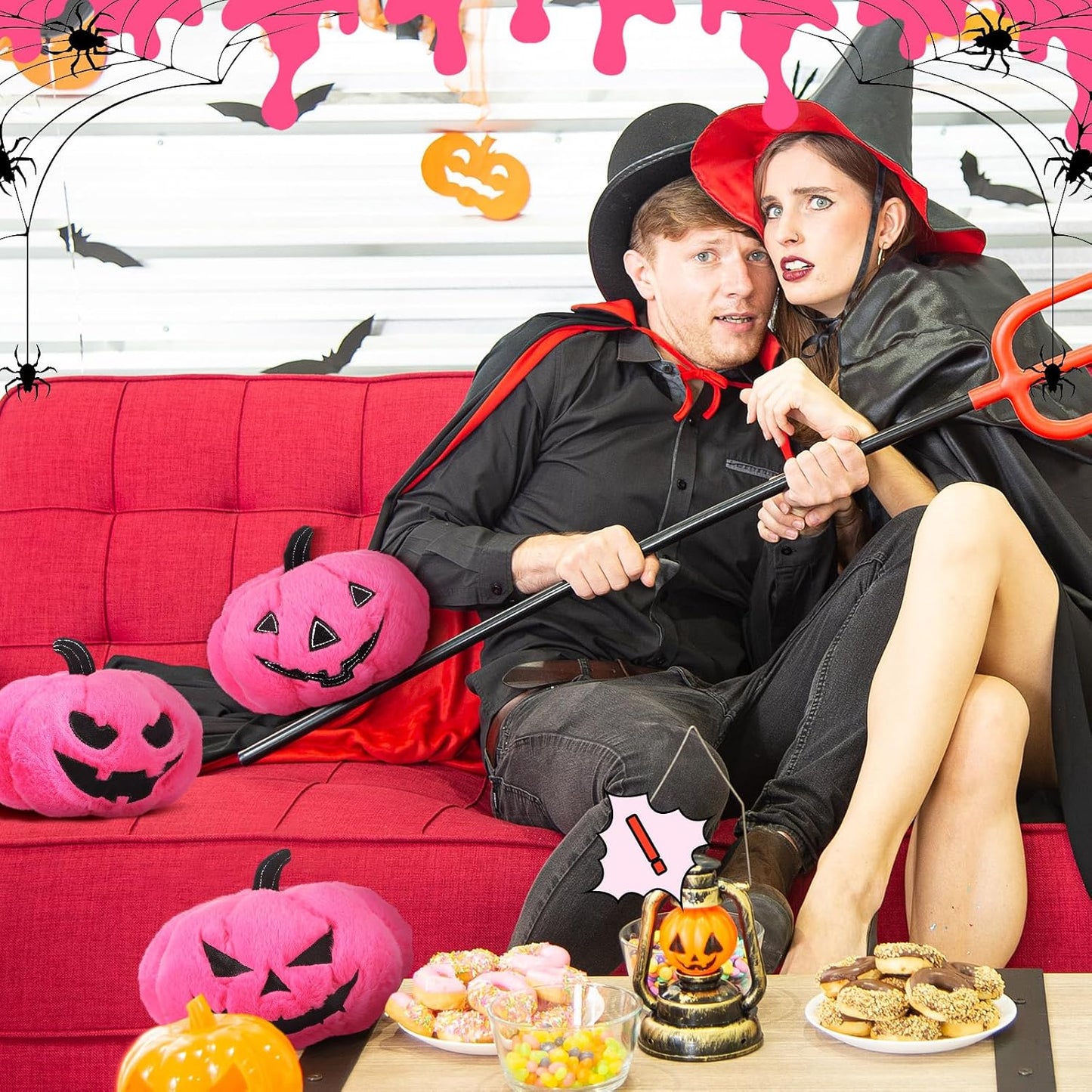 3 Pack Halloween Pink Pumpkin Throw Pillows