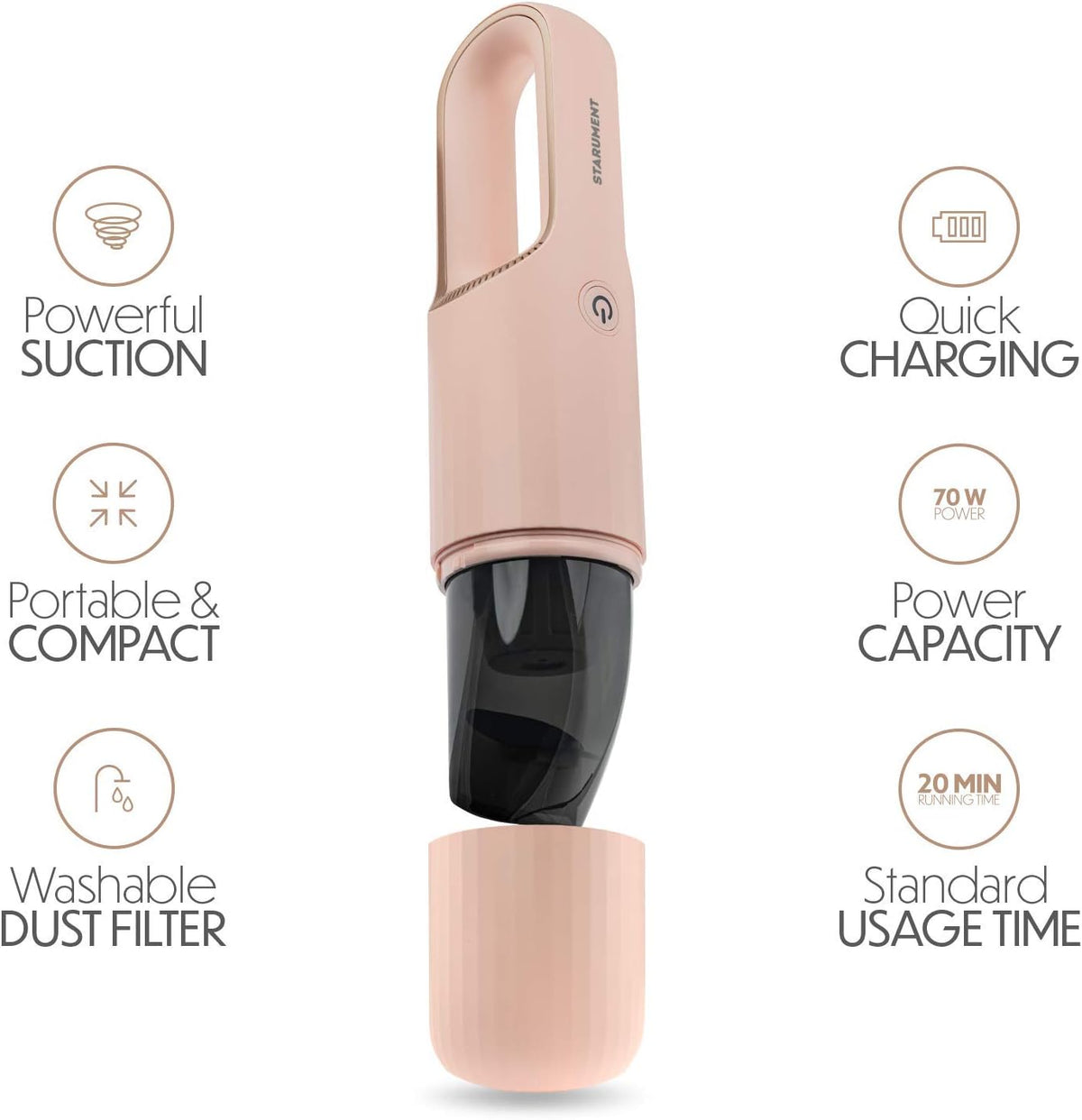 Portable Hand Vacuum Cleaner for Dust Pet Hair Dirt Home Car Interior, Furniture Lightweight Easy to Use, Compact Design Battery Rechargeable with USB-C Cable Pink