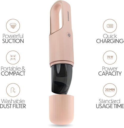 Portable Hand Vacuum Cleaner for Dust Pet Hair Dirt Home Car Interior, Furniture Lightweight Easy to Use, Compact Design Battery Rechargeable with USB-C Cable Pink