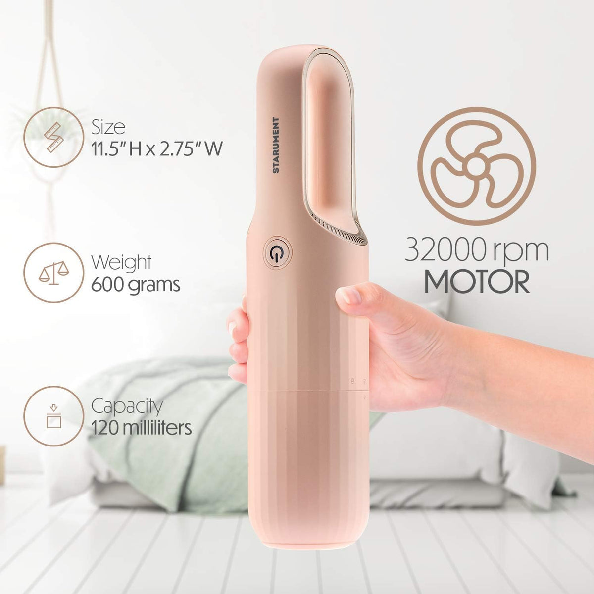 Portable Hand Vacuum Cleaner for Dust Pet Hair Dirt Home Car Interior, Furniture Lightweight Easy to Use, Compact Design Battery Rechargeable with USB-C Cable Pink