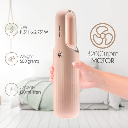 Portable Hand Vacuum Cleaner for Dust Pet Hair Dirt Home Car Interior, Furniture Lightweight Easy to Use, Compact Design Battery Rechargeable with USB-C Cable Pink