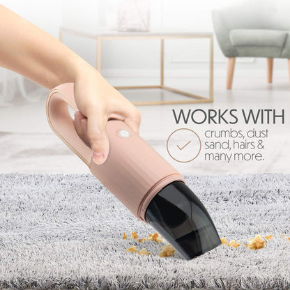 Portable Hand Vacuum Cleaner for Dust Pet Hair Dirt Home Car Interior, Furniture Lightweight Easy to Use, Compact Design Battery Rechargeable with USB-C Cable Pink