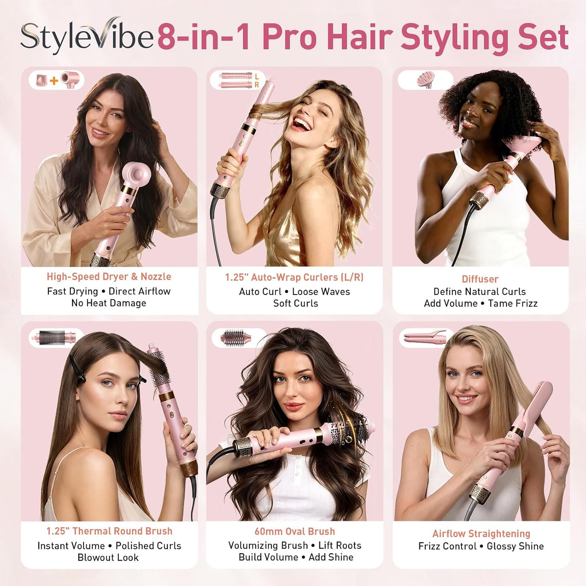 Mythsight StyleVibe Dual Voltage 8-in-1 Air Styler with Diffuser Hair Dryer