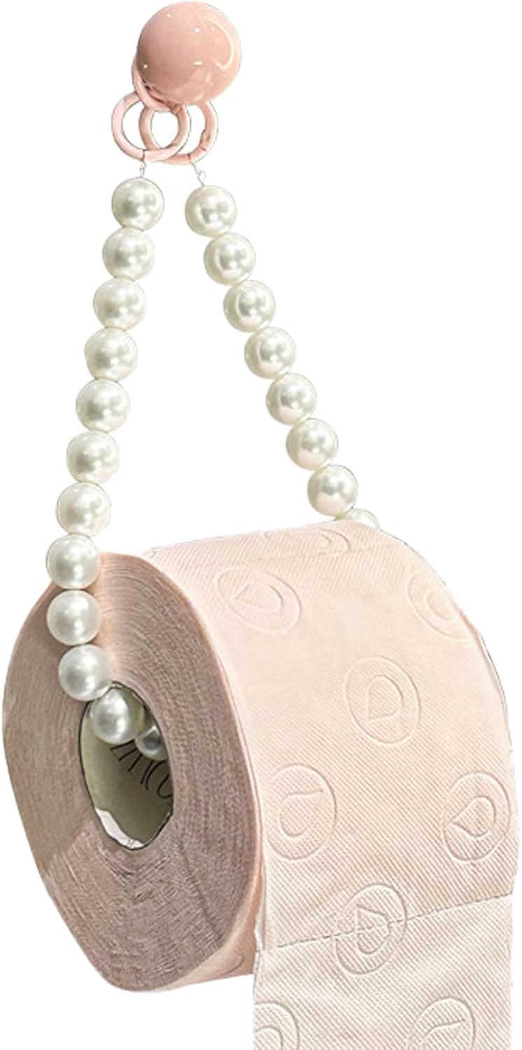 Dopamine Pearl Toilet Paper Holder Wall Mounted – No-Drill PET Bathroom Tissue Holder, Creative Roll Paper Storage Rack for Restroom & Washroom Decor (Pink)