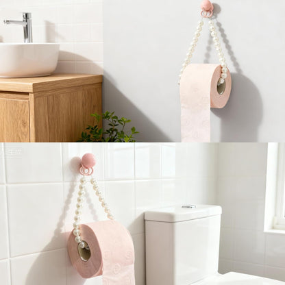 Dopamine Pearl Toilet Paper Holder Wall Mounted – No-Drill PET Bathroom Tissue Holder, Creative Roll Paper Storage Rack for Restroom & Washroom Decor (Pink)