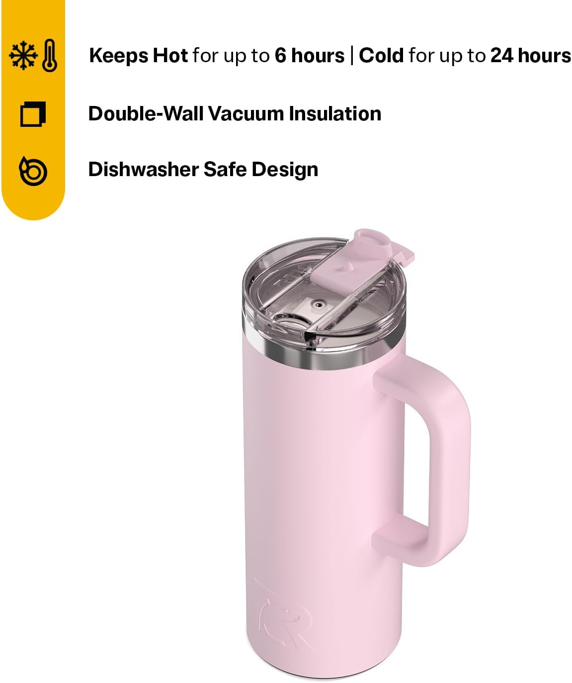 20oz Road Trip Travel Mug with Lid and Handle, Ceramic Lined, Pale Pink