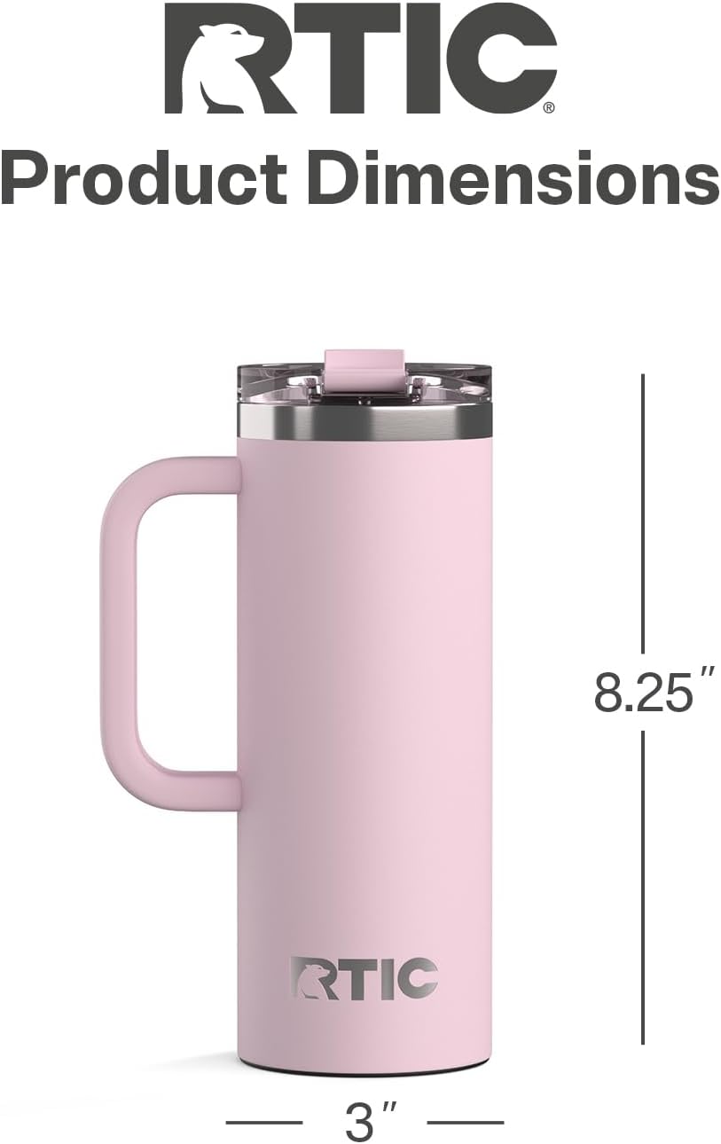 20oz Road Trip Travel Mug with Lid and Handle, Ceramic Lined, Pale Pink