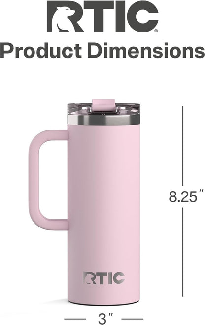20oz Road Trip Travel Mug with Lid and Handle, Ceramic Lined, Pale Pink
