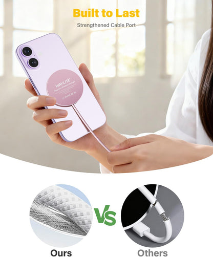 25W Wireless Charger for MagSafe, Magnetic Fast Charging Pad for iPhone 17/16/15/14/13/12 Series&AirPods,Strong Magnet,Portable Wireless Charger for Travel Home Office (Pink, 4ft)