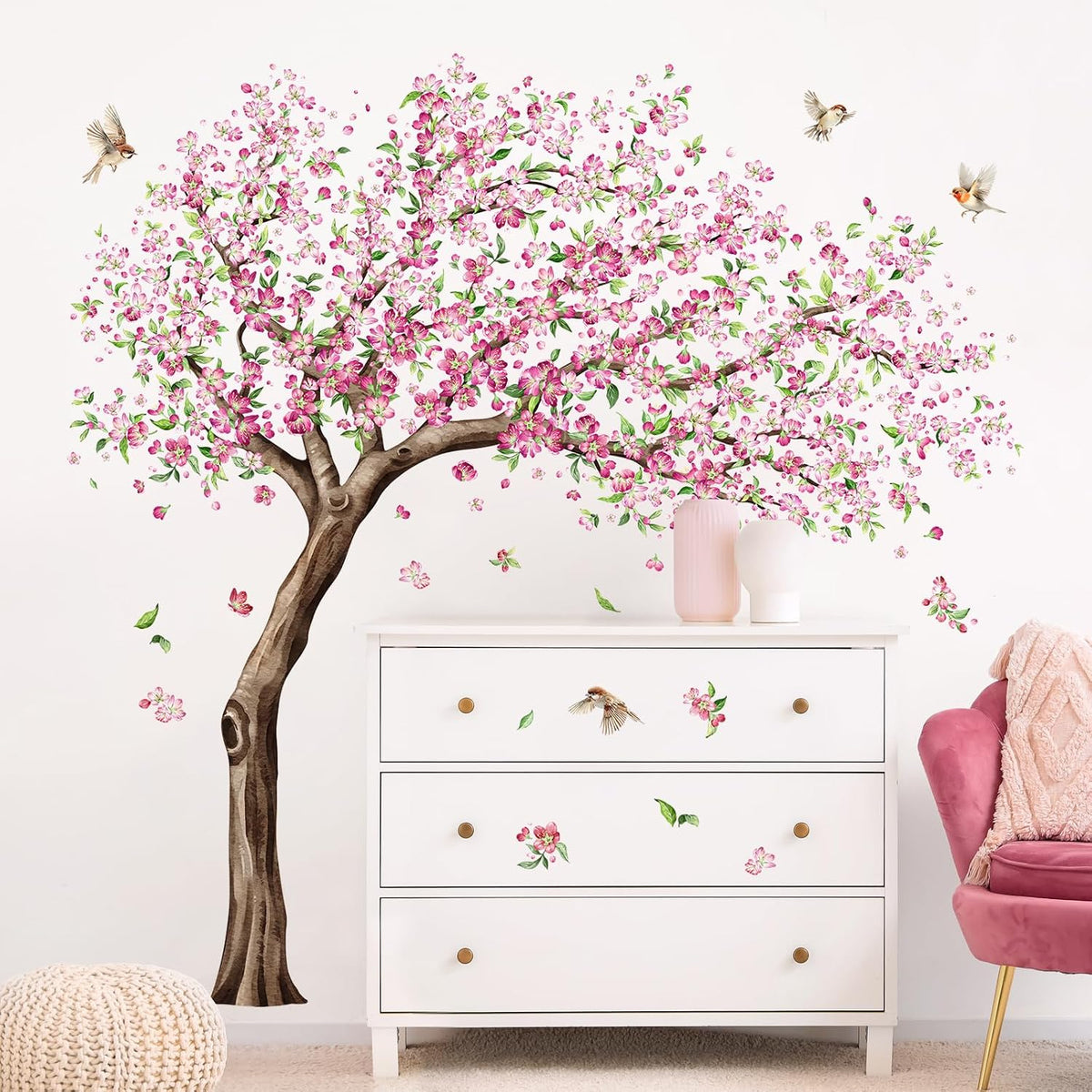 54in H Large Cherry Blossom Tree Wall Decals for Girls Bedroom
