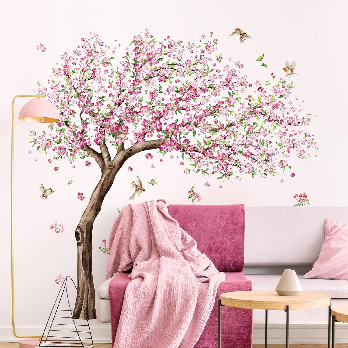 54in H Large Cherry Blossom Tree Wall Decals for Girls Bedroom