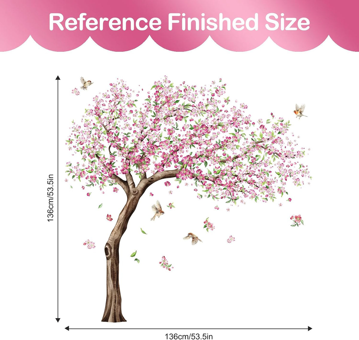 54in H Large Cherry Blossom Tree Wall Decals for Girls Bedroom