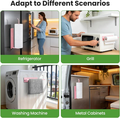 Paper Towel Holder, Toilet Paper Roll Holder Magnetic Towel Rack Wall Mount Fridge Organizer Shelf for Towels Rolls Bar Bathroom Toilet Pantry RV Essentials Kitchen Organizers and Storage Pink