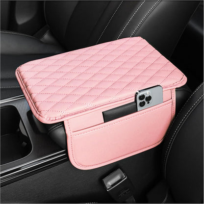 Upgraded Car Center Console Cover,Microfiber Leather Car Armrest Cover Cushion with 2 Storage Bags,Universal Car Armrest Storage Box (Pink)