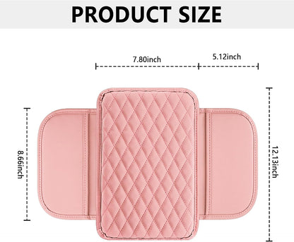 Upgraded Car Center Console Cover,Microfiber Leather Car Armrest Cover Cushion with 2 Storage Bags,Universal Car Armrest Storage Box (Pink)