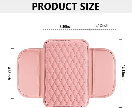 Upgraded Car Center Console Cover,Microfiber Leather Car Armrest Cover Cushion with 2 Storage Bags,Universal Car Armrest Storage Box (Pink)