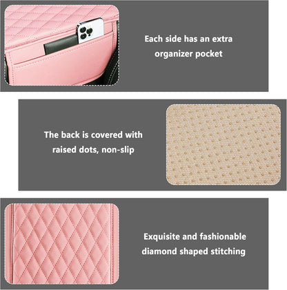 Upgraded Car Center Console Cover,Microfiber Leather Car Armrest Cover Cushion with 2 Storage Bags,Universal Car Armrest Storage Box (Pink)