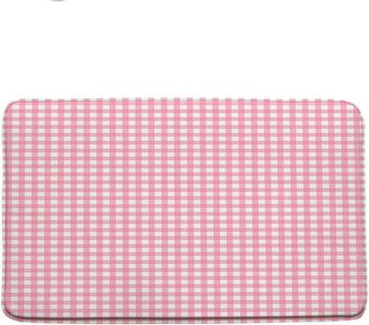 Checkered Bath Mat Pink Checked Plaid Girls Chic Cute Retro Checkerboard Vintage Geometric Aesthetic Girly Bathroom Rug Microfiber Memory Foam Shower Mat Kitchen Bath Floor Rugs, 18x30 Inch